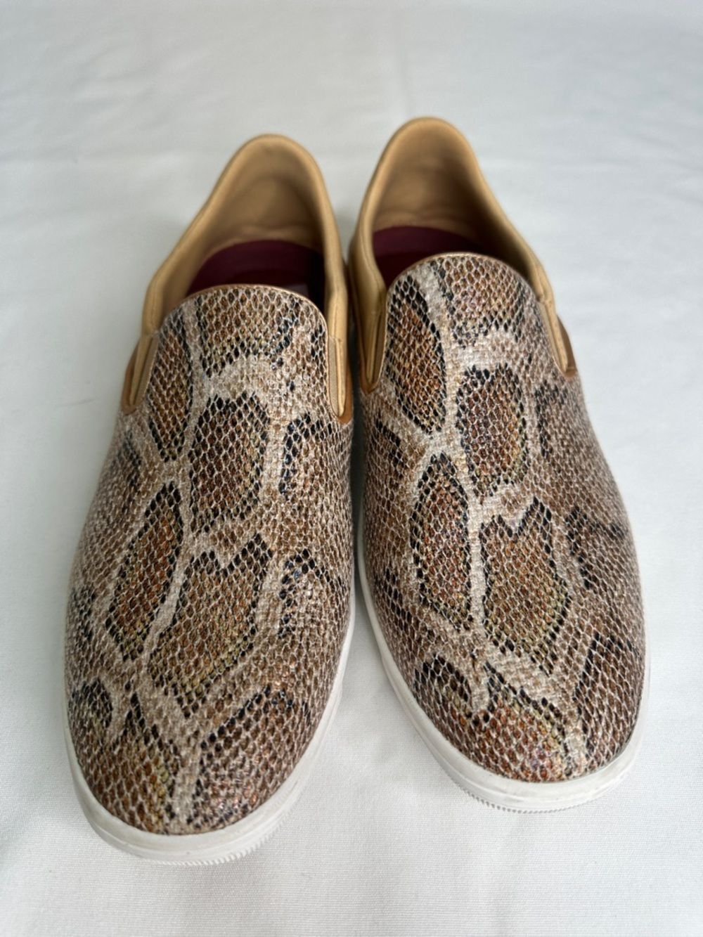 Mark Nason Snake-Print Slip-On Loafers in Tan and Brown